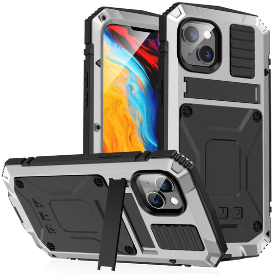 For iPhone 14 Plus R-JUST Shockproof Waterproof Dust-proof Case with Holder (Silver) - iPhone 14 Plus Cases by R-JUST | Online Shopping UK | buy2fix