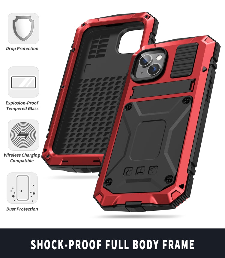 For iPhone 14 Plus R-JUST Shockproof Waterproof Dust-proof Case with Holder (Red) - iPhone 14 Plus Cases by R-JUST | Online Shopping UK | buy2fix