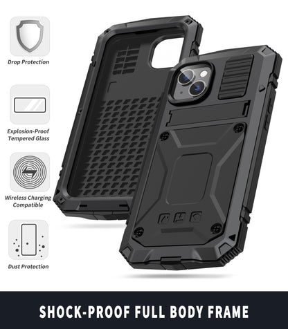 For iPhone 14 Plus R-JUST Shockproof Waterproof Dust-proof Case with Holder (Black) - iPhone 14 Plus Cases by R-JUST | Online Shopping UK | buy2fix
