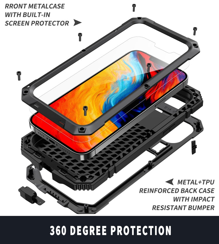 For iPhone 14 Plus R-JUST Shockproof Waterproof Dust-proof Case with Holder (Black) - iPhone 14 Plus Cases by R-JUST | Online Shopping UK | buy2fix