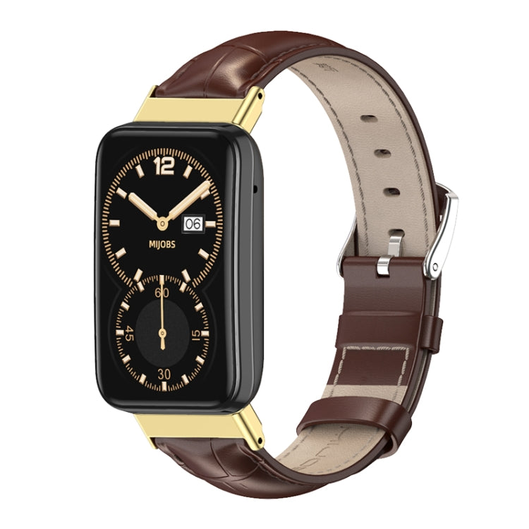 For Xiaomi Mi Band 7 Pro Mijobs Genuine Leather Top Layer Cowhide Watch Band(Bamboo Coffee Gold) - Watch Bands by MIJOBS | Online Shopping UK | buy2fix