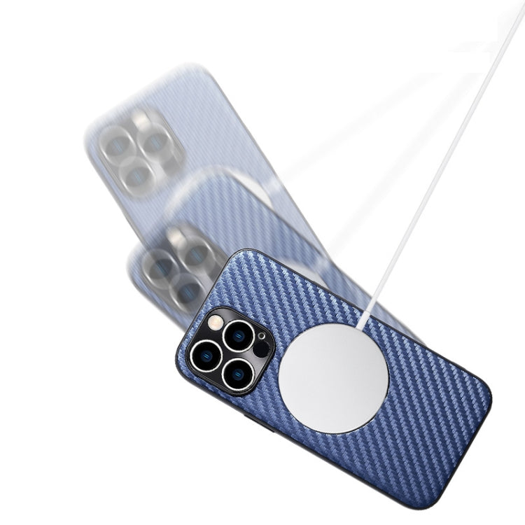 For iPhone 14 Carbon Fiber Texture MagSafe Magnetic Phone Case (Silver Grey) - iPhone 14 Cases by buy2fix | Online Shopping UK | buy2fix