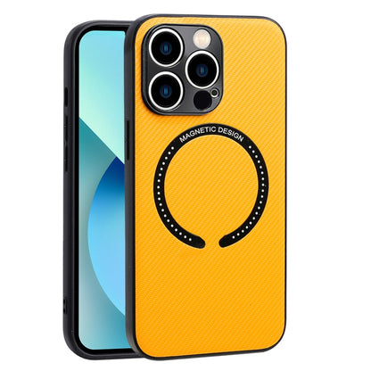 For iPhone 13 Pro Carbon Fiber Texture MagSafe Magnetic Phone Case(Yellow) - iPhone 13 Pro Cases by buy2fix | Online Shopping UK | buy2fix