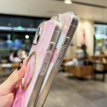 For iPhone 12 Pro Gilt Marble Magsafe Phone Case(Pink) - iPhone 12 / 12 Pro Cases by buy2fix | Online Shopping UK | buy2fix