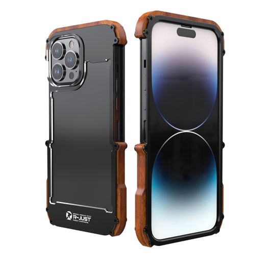 For iPhone 14 Pro R-JUST Ironwood Generation Metal + Wood Phone Case - iPhone 14 Pro Cases by R-JUST | Online Shopping UK | buy2fix