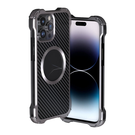 For iPhone 14 Pro R-JUST RJ51 Hollow Shockproof Metal Phone Case(Dark Grey) - iPhone 14 Pro Cases by R-JUST | Online Shopping UK | buy2fix