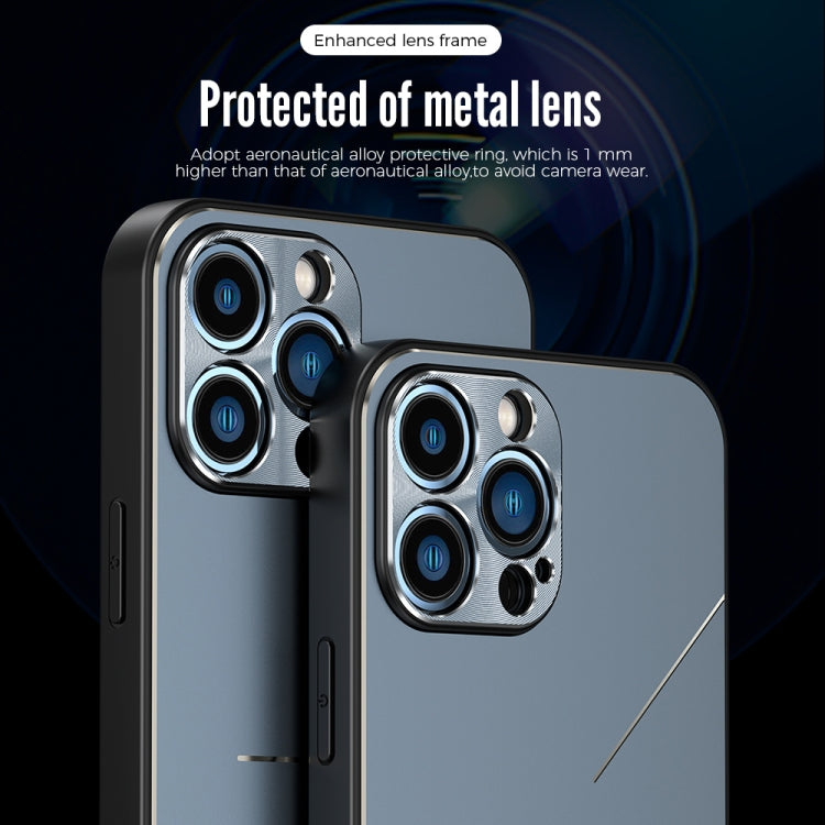 For iPhone 14 Pro R-JUST RJ52 3-Line Style Metal TPU Shockproof Phone Case(Blue) - iPhone 14 Pro Cases by R-JUST | Online Shopping UK | buy2fix