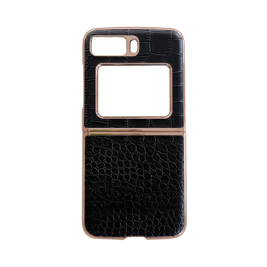 For Motorola Moto Razr 2022 Crocodile Texture Genuine Leather Nano Electroplating Phone Case(Black) - Motorola Cases by buy2fix | Online Shopping UK | buy2fix