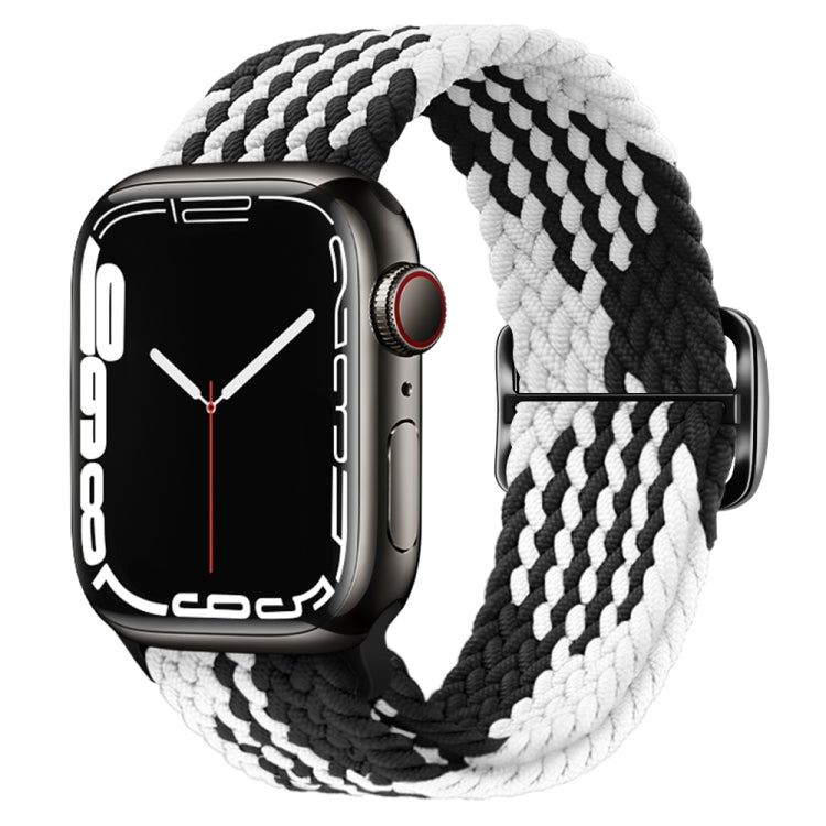 Buckle Nylon Braided Watch Band for Apple Watch Ultra 49mm&Watch Ultra 2 49mm / Series 9&8&7 45mm / SE 3&SE 2&6&SE&5&4 44mm / 3&2&1 42mm(Black White) - Watch Bands by buy2fix | Online Shopping UK | buy2fix