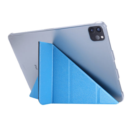 For iPad Air 13 2024 / Pro 12.9 2020 Silk Texture Horizontal Deformation Flip Leather Tablet Case with Three-folding Holder(Light Blue) - iPad Pro 12.9 (2020) Cases by buy2fix | Online Shopping UK | buy2fix