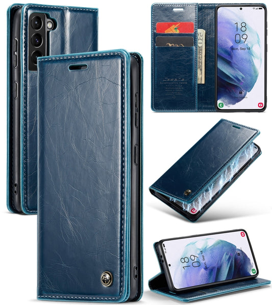 For Samsung Galaxy S21 5G CaseMe 003 Crazy Horse Texture Leather Phone Case(Blue) - Galaxy S21 5G Cases by CaseMe | Online Shopping UK | buy2fix