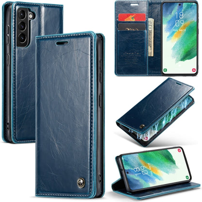 For Samsung Galaxy S21 FE 5G CaseMe 003 Crazy Horse Texture Leather Phone Case(Blue) - Galaxy Phone Cases by CaseMe | Online Shopping UK | buy2fix