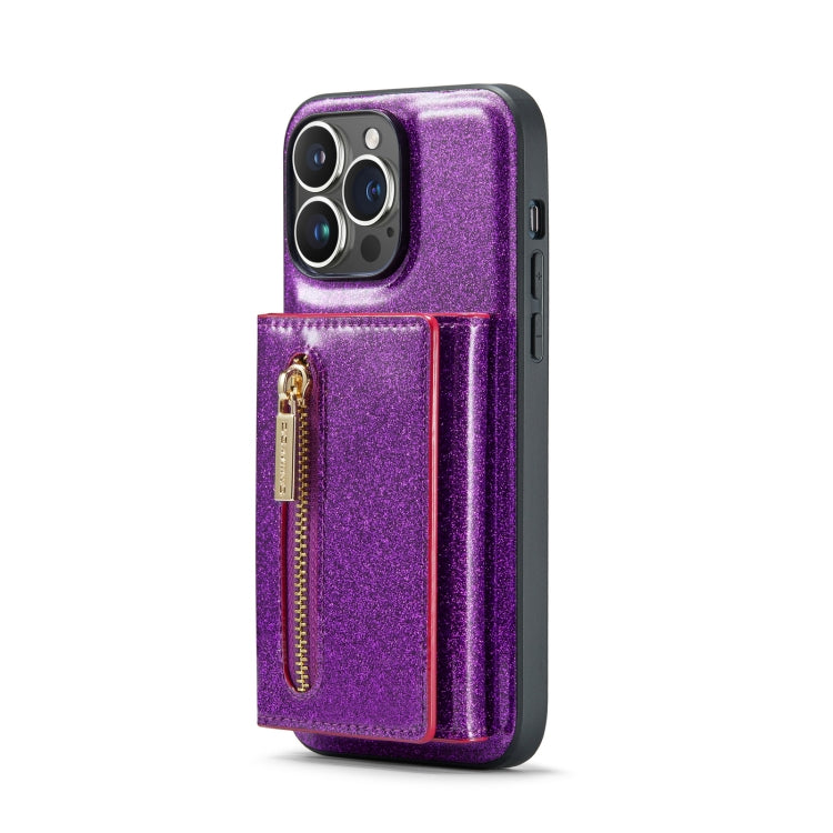 For iPhone 14 Pro Max DG.MING M3 Series Glitter Powder Card Bag Leather Case(Dark Purple) - iPhone 14 Pro Max Cases by DG.MING | Online Shopping UK | buy2fix