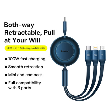 Baseus Bright Mirror 3 in 1 USB-C / Type-C 100W Telescopic Data Cable, Length: 1.2m(Blue) - Multifunction Cable by Baseus | Online Shopping UK | buy2fix