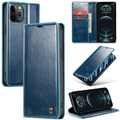 For iPhone 12 Pro Max CaseMe 003 Crazy Horse Texture Leather Phone Case(Blue) - iPhone 12 Pro Max Cases by CaseMe | Online Shopping UK | buy2fix