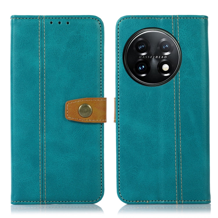 For OnePlus 11 5G Stitching Thread Calf Texture Leather Phone Case(Green) - OnePlus Cases by buy2fix | Online Shopping UK | buy2fix