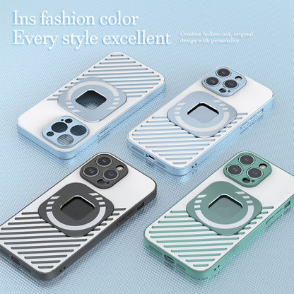 For iPhone 14 R-JUST Square Round Mirror PC+TPU Phone Case(Green) - iPhone 14 Cases by R-JUST | Online Shopping UK | buy2fix