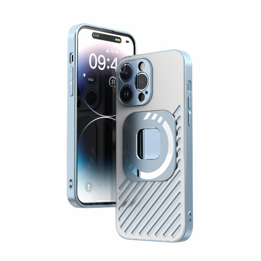For iPhone 14 Plus R-JUST Square Round Mirror PC+TPU Phone Case(Blue) - iPhone 14 Plus Cases by R-JUST | Online Shopping UK | buy2fix