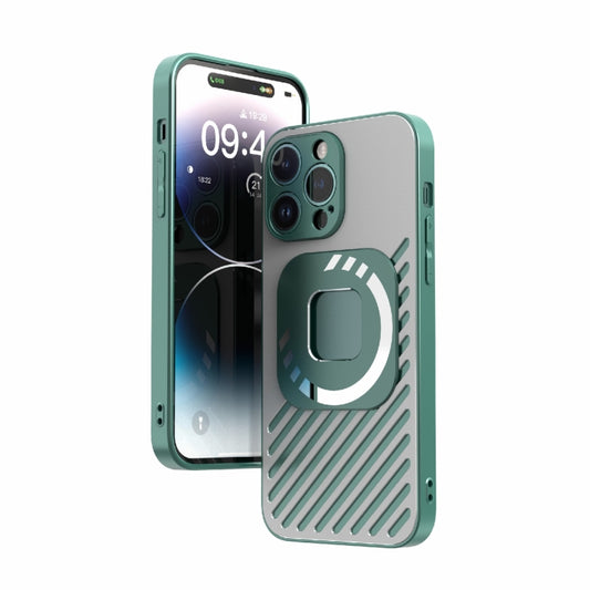 For iPhone 14 Plus R-JUST Square Round Mirror PC+TPU Phone Case(Green) - iPhone 14 Plus Cases by R-JUST | Online Shopping UK | buy2fix