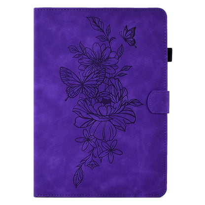 For Samsung Galaxy Tab S7 / S8 Peony Butterfly Embossed Leather Smart Tablet Case(Purple) - Galaxy Tab S7 by buy2fix | Online Shopping UK | buy2fix