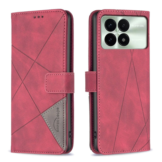 For Xiaomi Redmi K70 / K70 Pro Magnetic Buckle Rhombus Texture Leather Phone Case(Red) - K70 Pro Cases by buy2fix | Online Shopping UK | buy2fix