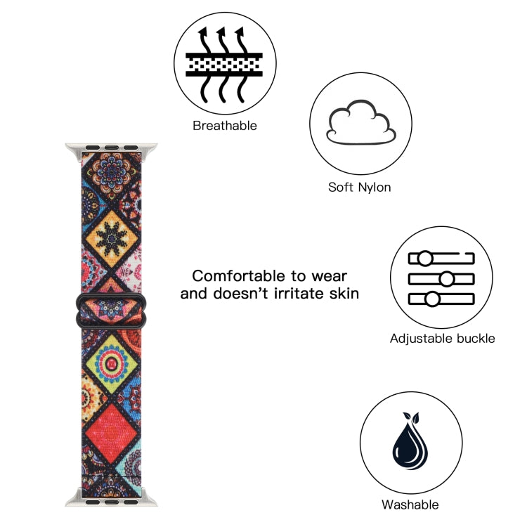 Ethnic Style Buckle Elastic Watch Band For Apple Watch Ultra 49mm&Watch Ultra 2 49mm / Series 9&8&7 45mm / SE 3&SE 2&6&SE&5&4 44mm / 3&2&1 42mm(Colorful Totem) - Watch Bands by buy2fix | Online Shopping UK | buy2fix