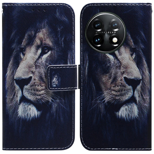 For OnePlus 11 Coloured Drawing Flip Leather Phone Case(Lion) - OnePlus Cases by buy2fix | Online Shopping UK | buy2fix