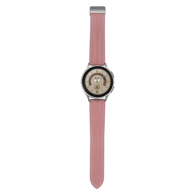 22mm Folding Buckle Grooved Genuine Leather Watch Band, Silver Buckle(Dark Pink) - 22mm Bands by buy2fix | Online Shopping UK | buy2fix