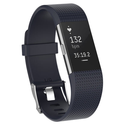 For Fitbit Charge 2 Common Texture Silicone  Watch Band with Buckle, Size:S(Dark Blue) - Watch Bands by buy2fix | Online Shopping UK | buy2fix