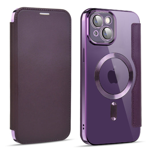 For iPhone 13 MagSafe Magnetic RFID Anti-theft Leather Phone Case(Dark Purple) - iPhone 13 Cases by buy2fix | Online Shopping UK | buy2fix