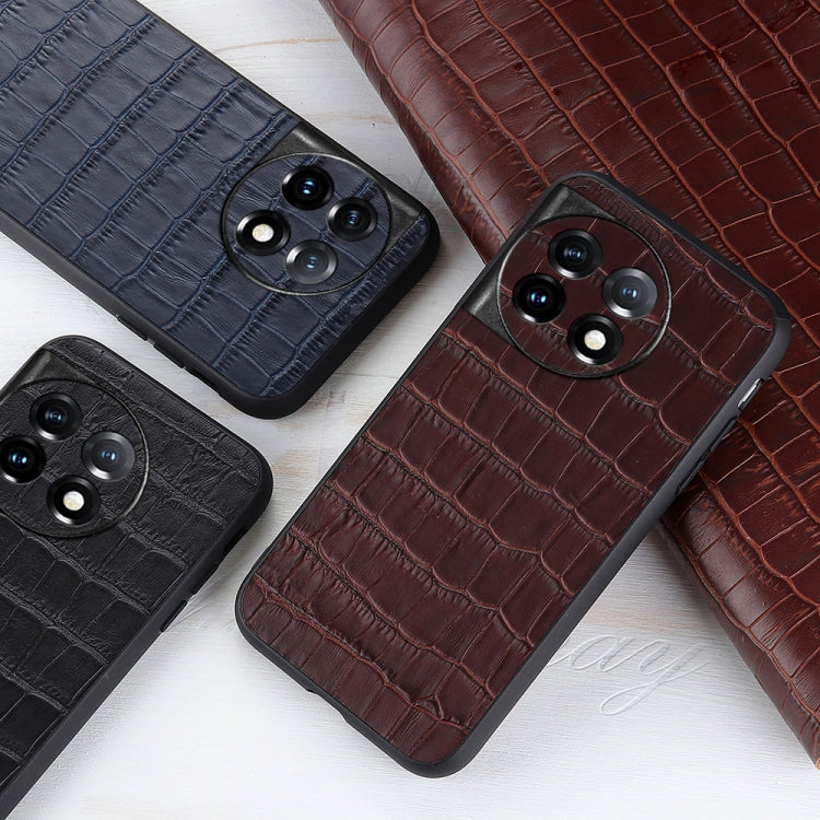 For OnePlus 11 5G Accurate Hole Crocodile Texture Genuine Leather Phone Case(Brown) - OnePlus Cases by buy2fix | Online Shopping UK | buy2fix