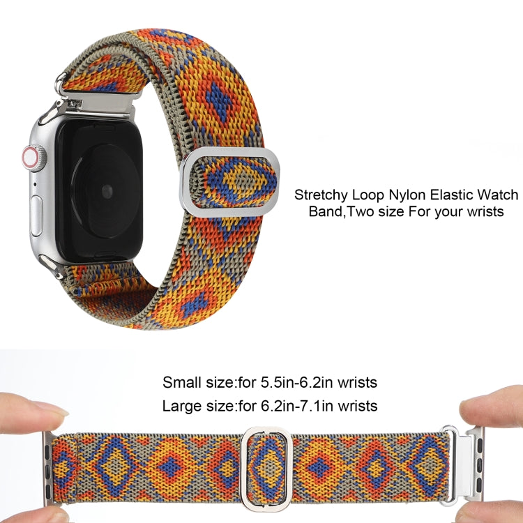 For Apple Watch Ultra 49mm&Watch Ultra 2 49mm / Series 9&8&7 45mm / SE 3&SE 2&6&SE&5&4 44mm / 3&2&1 42mm Buckle Elastic Nylon Watch Band(Orange Rhombus) - Watch Bands by buy2fix | Online Shopping UK | buy2fix