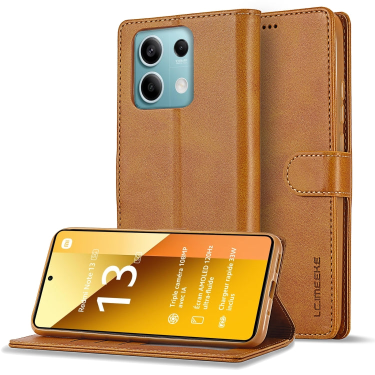 For Xiaomi Redmi Note 13 5G LC.IMEEKE Calf Texture Leather Phone Case(Brown) - Note 13 Cases by LC.IMEEKE | Online Shopping UK | buy2fix