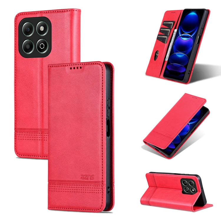 For Honor X6b AZNS Magnetic Calf Texture Flip Leather Phone Case(Red) - Honor Cases by AZNS | Online Shopping UK | buy2fix