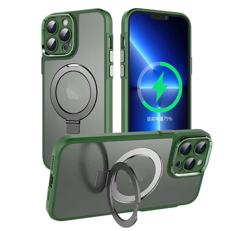 For iPhone 14 MagSafe Magnetic Metal Holder Phone Case(Green) - iPhone 14 Cases by buy2fix | Online Shopping UK | buy2fix