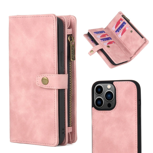 For iPhone 13 Pro Max Zipper Wallet Detachable MagSafe Leather Phone Case(Pink) - iPhone 13 Pro Max Cases by buy2fix | Online Shopping UK | buy2fix