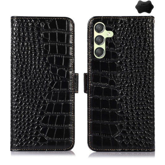 For Samsung Galaxy A25 5G Global Crocodile Top Layer Cowhide Leather Phone Case(Black) - Galaxy Phone Cases by buy2fix | Online Shopping UK | buy2fix