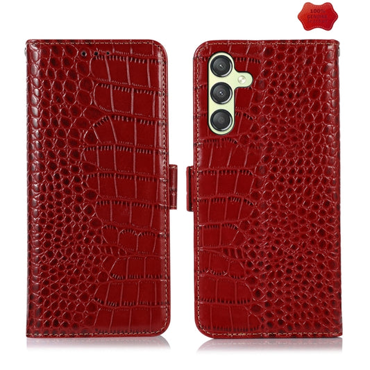 For Samsung Galaxy A25 5G Global Crocodile Top Layer Cowhide Leather Phone Case(Red) - Galaxy Phone Cases by buy2fix | Online Shopping UK | buy2fix