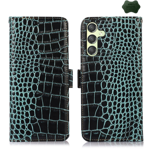 For Samsung Galaxy A25 5G Global Crocodile Top Layer Cowhide Leather Phone Case(Green) - Galaxy Phone Cases by buy2fix | Online Shopping UK | buy2fix