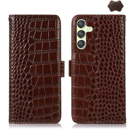 For Samsung Galaxy A25 5G Global Crocodile Top Layer Cowhide Leather Phone Case(Brown) - Galaxy Phone Cases by buy2fix | Online Shopping UK | buy2fix