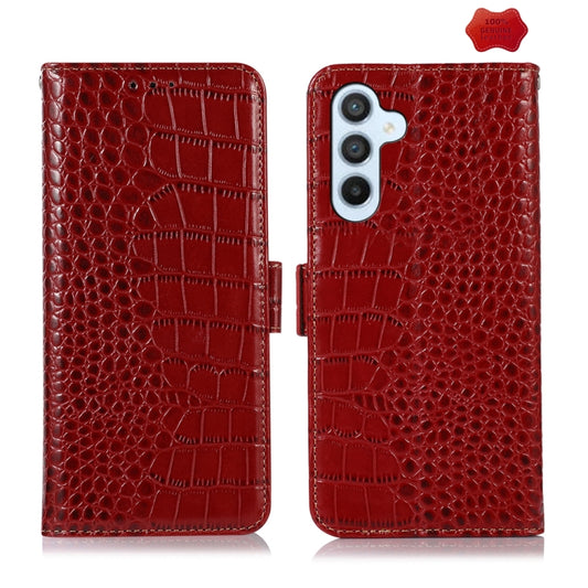 For Samsung Galaxy A55 5G Crocodile Top Layer Cowhide Leather Phone Case(Red) - Galaxy Phone Cases by buy2fix | Online Shopping UK | buy2fix