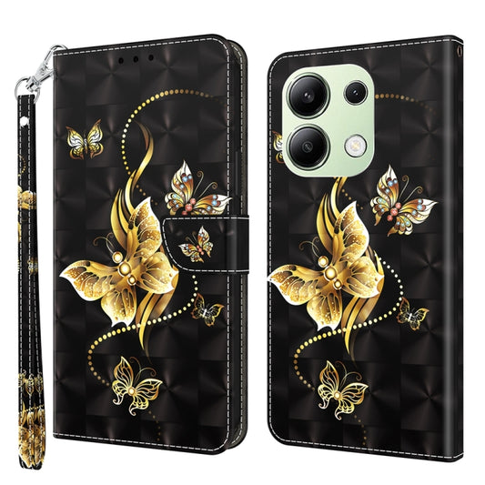 For Xiaomi Redmi Note 13 4G 3D Painted Pattern Leather Phone Case(Golden Butterfly) - Note 13 Cases by buy2fix | Online Shopping UK | buy2fix