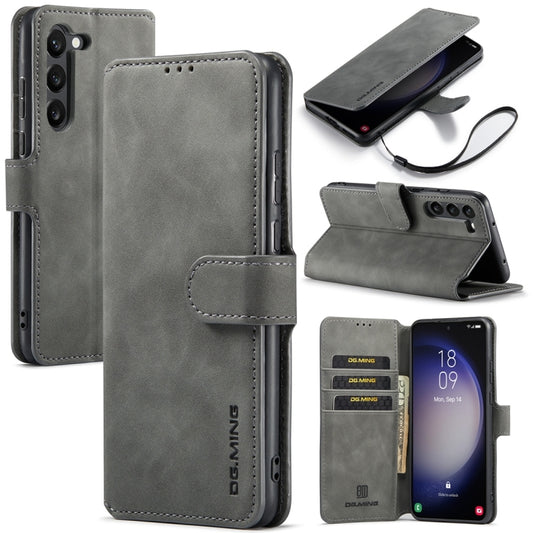 For Samsung Galaxy S23 5G DG.MING Retro Oil Edge Flip Leather Phone Case(Grey) - Galaxy S23 5G Cases by DG.MING | Online Shopping UK | buy2fix