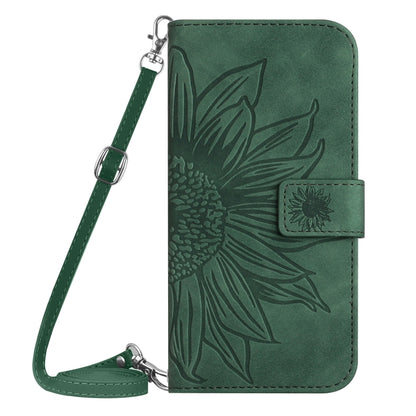 For Xiaomi Redmi 12 5G Skin Feel Sun Flower Embossed Flip Leather Phone Case with Lanyard(Green) - Xiaomi Cases by buy2fix | Online Shopping UK | buy2fix