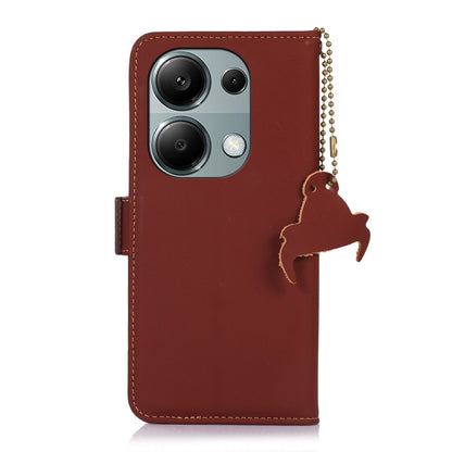 For Xiaomi Redmi Note 13 Pro 4G / POCO M6 Pro 4G Genuine Leather Magnetic RFID Leather Phone Case(Coffee) - Note 13 Pro Cases by buy2fix | Online Shopping UK | buy2fix