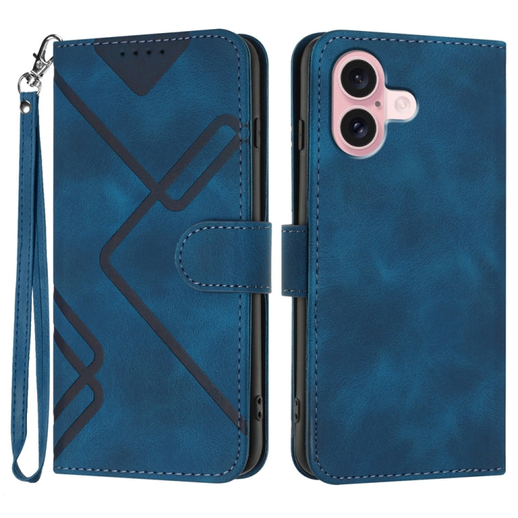 For iPhone 16 Line Pattern Skin Feel Leather Phone Case(Royal Blue) - iPhone 16 Cases by buy2fix | Online Shopping UK | buy2fix