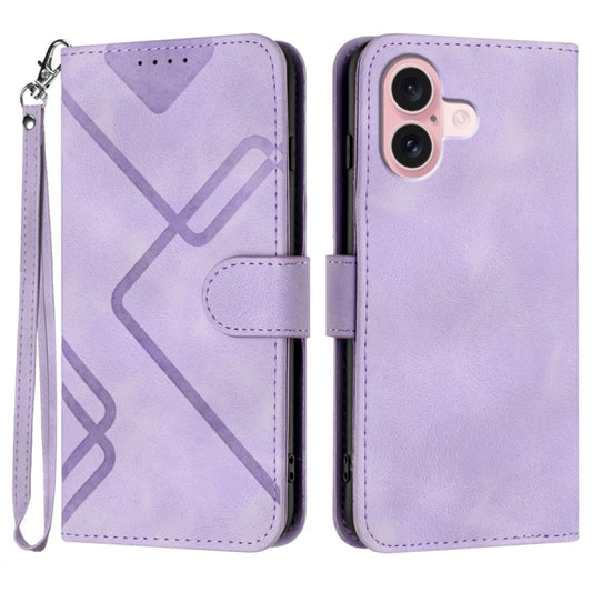 For iPhone 16 Line Pattern Skin Feel Leather Phone Case(Light Purple) - iPhone 16 Cases by buy2fix | Online Shopping UK | buy2fix