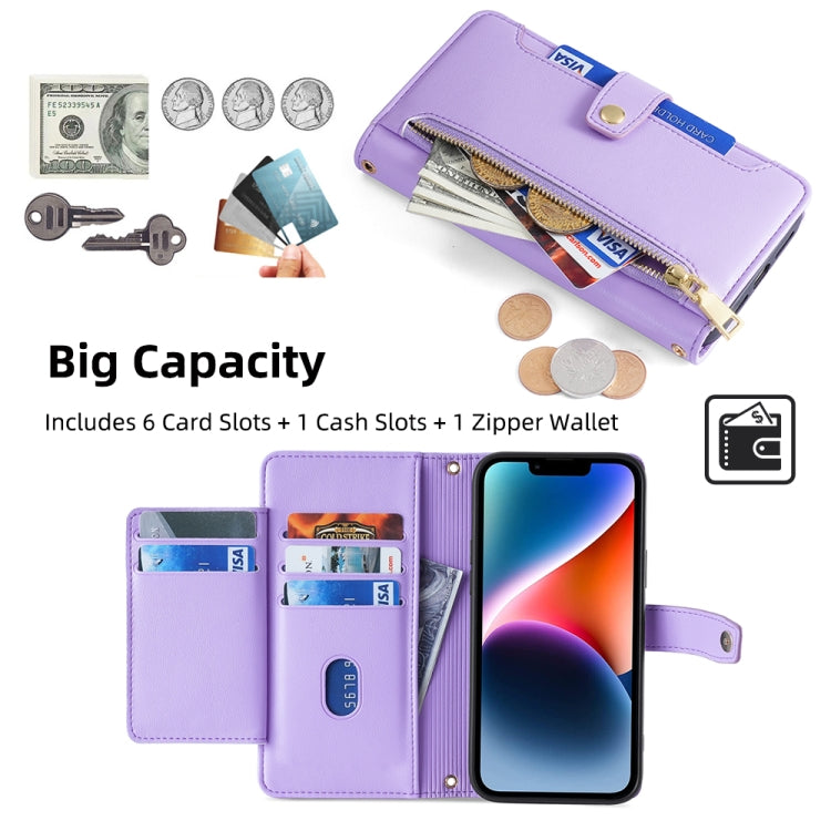 For Samsung Galaxy S24 5G Sheep Texture Cross-body Zipper Wallet Leather Phone Case(Purple) - Galaxy S24 5G Cases by buy2fix | Online Shopping UK | buy2fix
