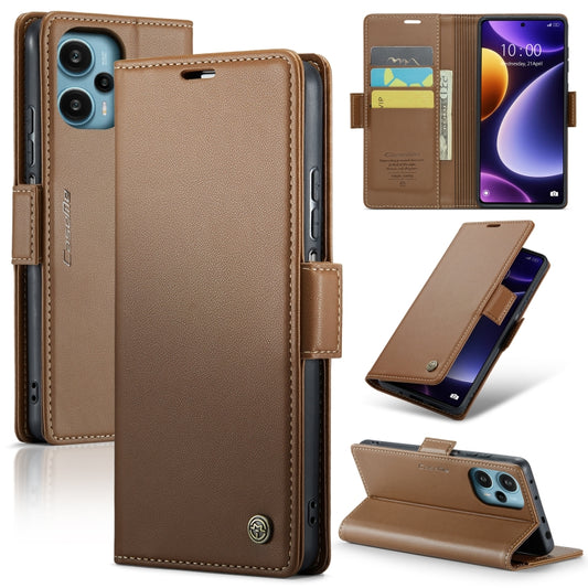 For Xiaomi Poco F5 5G/Redmi Note 12 Turbo 5G CaseMe 023 Butterfly Buckle Litchi Texture RFID Anti-theft Leather Phone Case(Brown) - Xiaomi Cases by CaseMe | Online Shopping UK | buy2fix