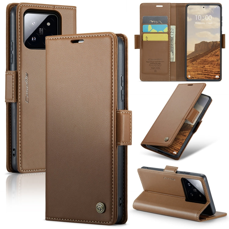 For Xiaomi 14 CaseMe 023 Butterfly Buckle Litchi Texture RFID Anti-theft Leather Phone Case(Brown) - 14 Cases by CaseMe | Online Shopping UK | buy2fix